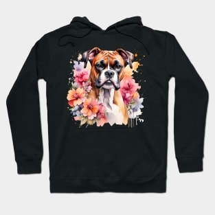 A boxer dog decorated with beautiful watercolor flowers Hoodie